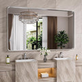 Brushed Nickel Bathroom Mirror 55x30 Inch, Brushed Silver Metal Frame Mirror Wall Mounted, Rounded Rectangle Bathroom Vanity Mirror, Tempered Glass, Anti-Rust, Horizontal/Vertical