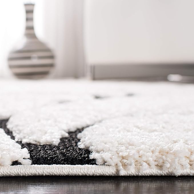 SAFAVIEH Florida Shag Collection Runner Rug - 2'3" x 7', Ivory & Black, Scroll Design, Non-Shedding & Easy Care, 1.2-inch Thick Ideal for High Traffic Areas in Living Room, Bedroom (SG455-1290)