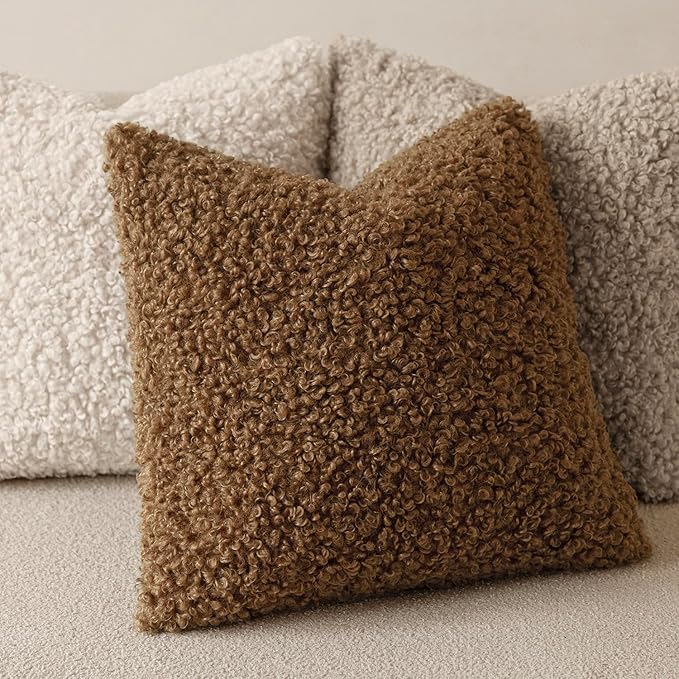Foindtower 2 Pieces 16x16 Inch Dark Bronze, Faux Fur Throw Pillow Cover Accent Sherpa Furry Pillow Covers Fuzzy Soft Pillowcases Cozy Sheepskin Decorative Fleece Cushion Case for Bed Couch Living Room