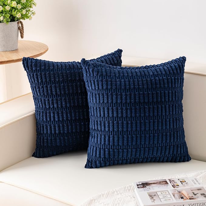Pack of 2 Corduroy Decorative Throw Pillow Covers 22x22 Inch Soft Striped by Unknown