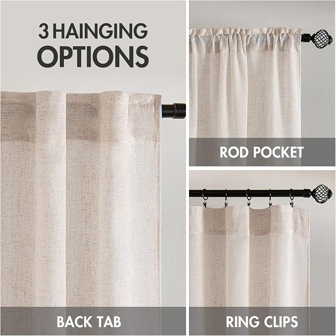 MIULEE Natural White Linen Curtains 96 Inch Long 2 Panels - Image 3