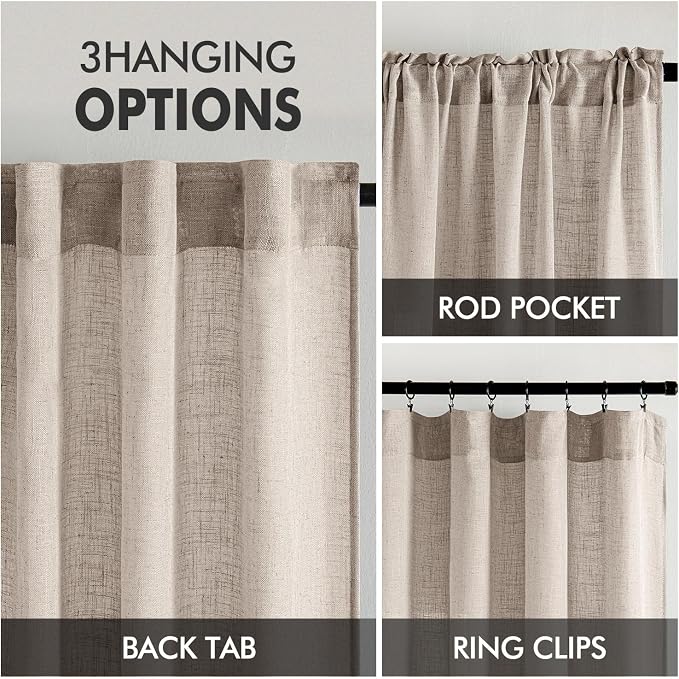 MIULEE Natural Linen Curtains 63 Inch Length 2 Panels - Image 3