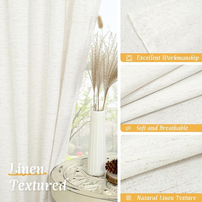 LAMIT Natural Ivory Linen Curtains 45 Inches Long - Image 7