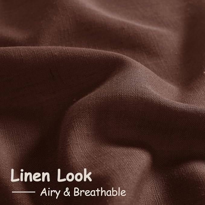 Nanspring Rustic Brown Linen Curtains Semi Sheer 96 Inches Long 2 Panels Set - Image 5