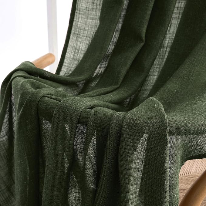 MIULEE Olive Green Linen Curtains 72 Inch Length 2 Panels - Image 6