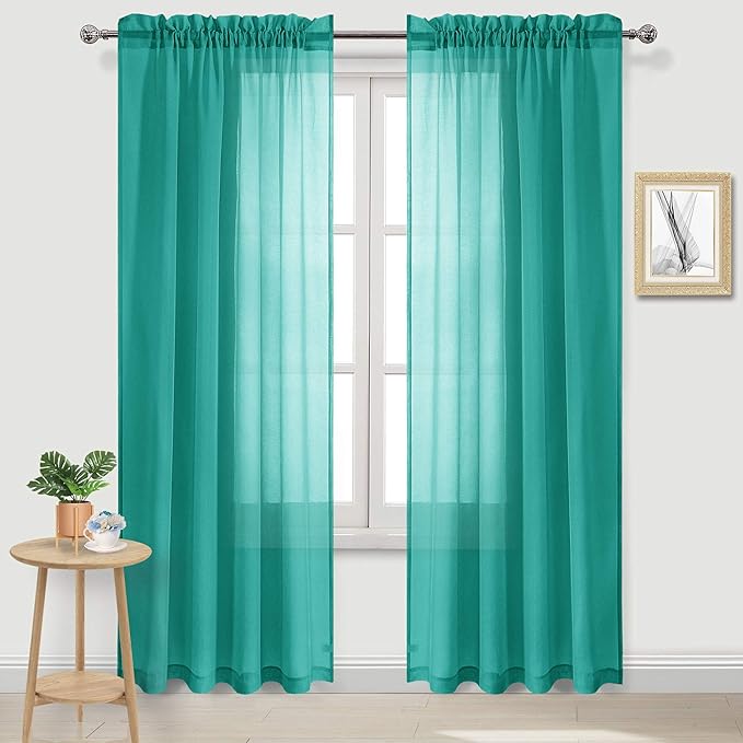 DWCN Teal Sheer Curtains Semi Transparent Voile Rod Pocket Curtains by DWCN