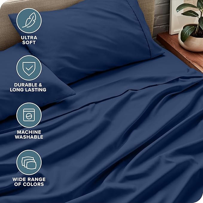 Bare Home Split California King Sheet Set - 1800 Ultra-Soft Microfiber Split California King Bed Sheets - Double Brushed - Deep Pockets - Easy Fit - 5 Piece Set (Split Cal King, Dark Blue)