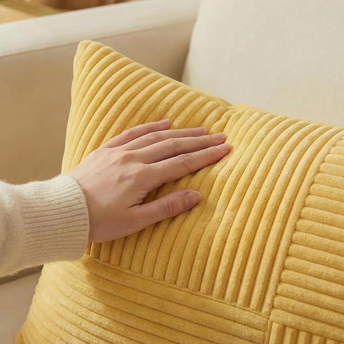 Fancy Homi 2 Packs Yellow Euro Decorative Throw Pillow Covers 26x26 Inch - Image 3