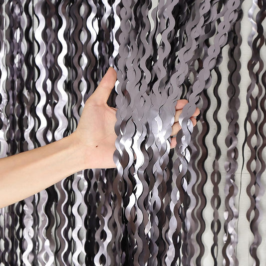 4 Pack Wavy Grey Foil Fringe Curtains Party Decorations - 3.3 ft x 6.6 ft Tinsel Curtain Backdrop for Birthday Bachelorette Wedding Birthday Disco Party Decorations
