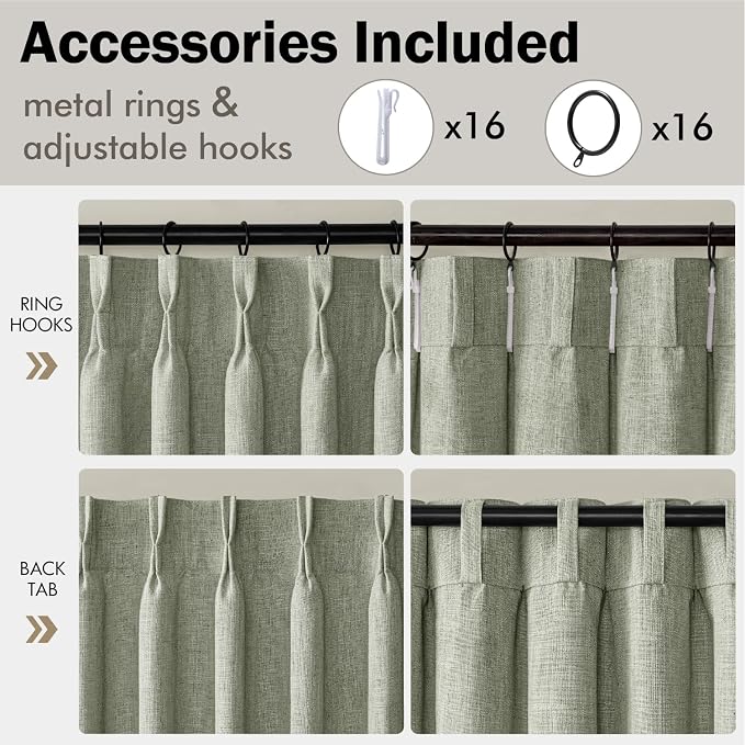 MIULEE Pinch Pleated Thick Linen Curtains 96 Inches Long 2 Panels - Image 8