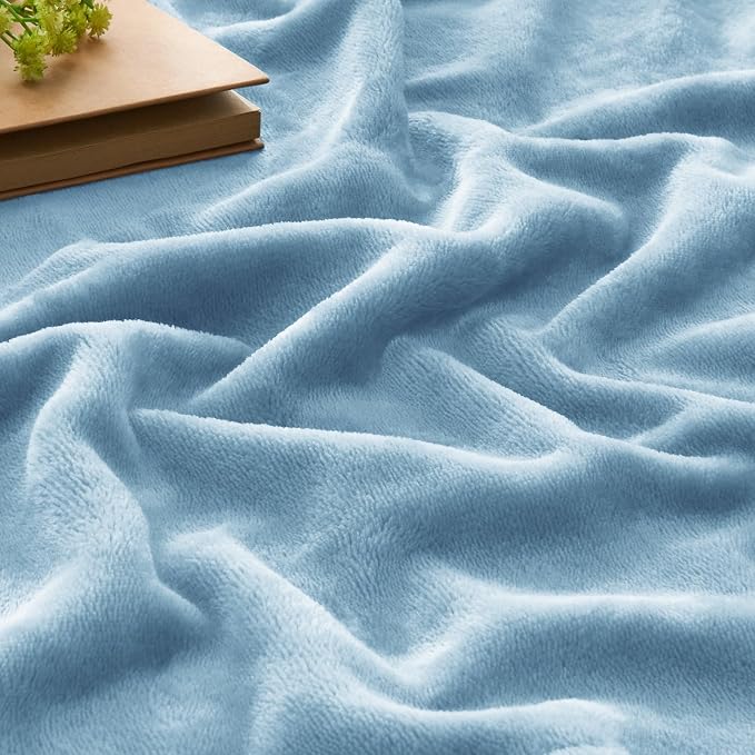 BEDELITE Fleece Blanket Washed Blue Throw Blankets - Image 3