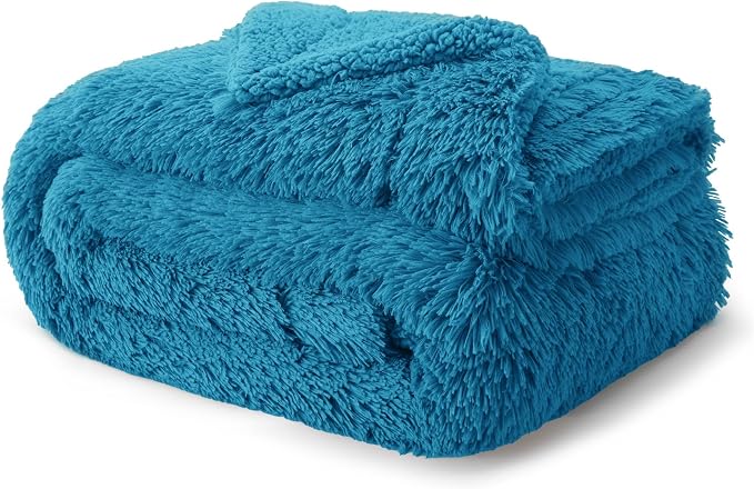 Bedsure GentleSoft Fluffy Bright Blue King Size Blanket - Image 9
