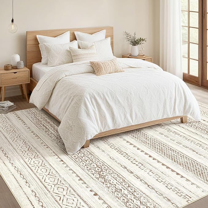 Nakagishi Area Rug Living Room Rugs: 5x7 Machine Washable Boho Large Neutral - Image 5