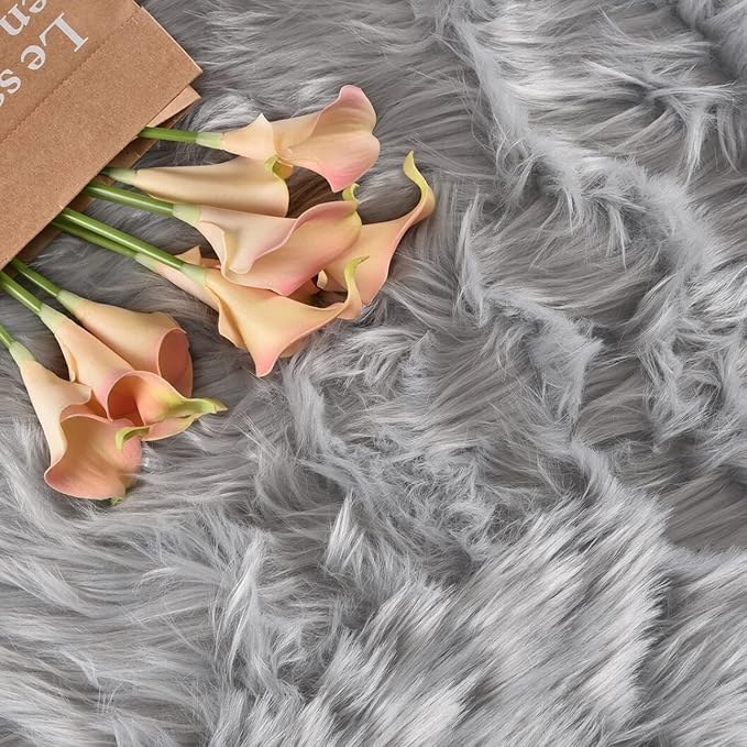 Latepis Gray Rugs for Living Room 5x6.7 Fluffy Shag Rug Washable Faux Fur Fuzzy - Image 6