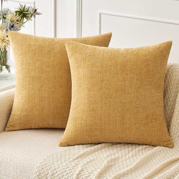 MIULEE Pack of 2 Couch Throw Pillow Covers 18x18 Inch Soft Gold Chenille Pillow by MIULEE