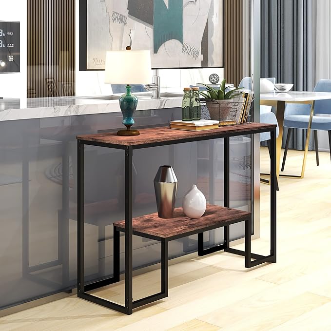 HOMERECOMMEND Console Table Narrow Sofa Tables Industrial Entryway Tables Rustic Hallway Table Foyer Table for Entryway,Hallway, Sofa,Living Room,Kitchen Rustic Brown