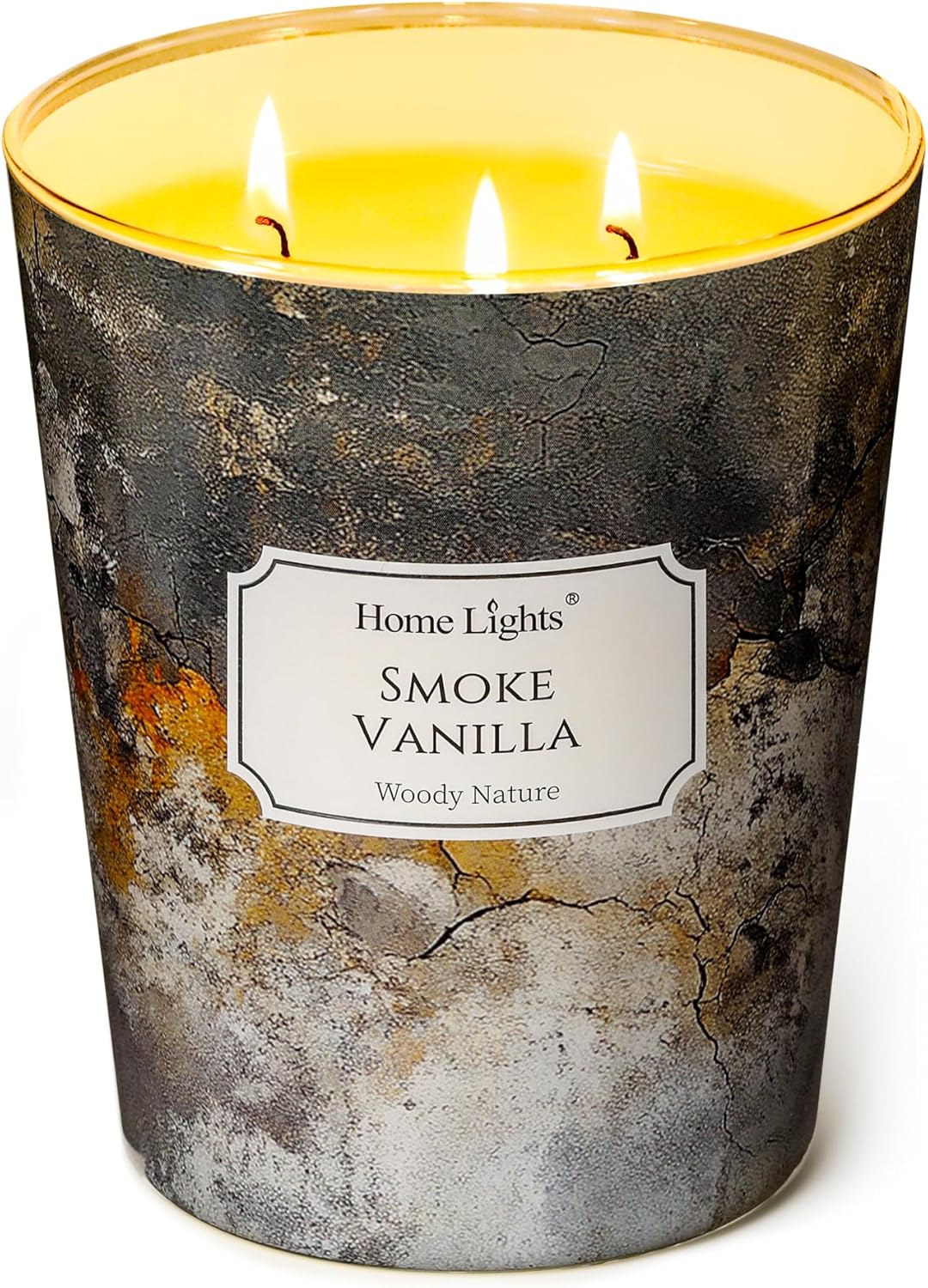 HomeLights Large jar Candle | 3-Wick Long-Lasting Scented Candles, 34oz Natural Soy Wax Candle for Home Scented, Industrial Chic Gifts for Women & Men, Smoke Vanilla