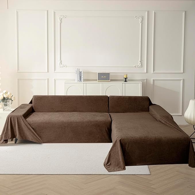 MYSKY HOME Couch Cover, Sofa Covers Washable, Sofa Slipcovers for 3 Cushion Couch Sofa, Pet Friendly Dog Couch Cover Furniture Protector Cover Non Slip Cover, 71"x 134", Brown
