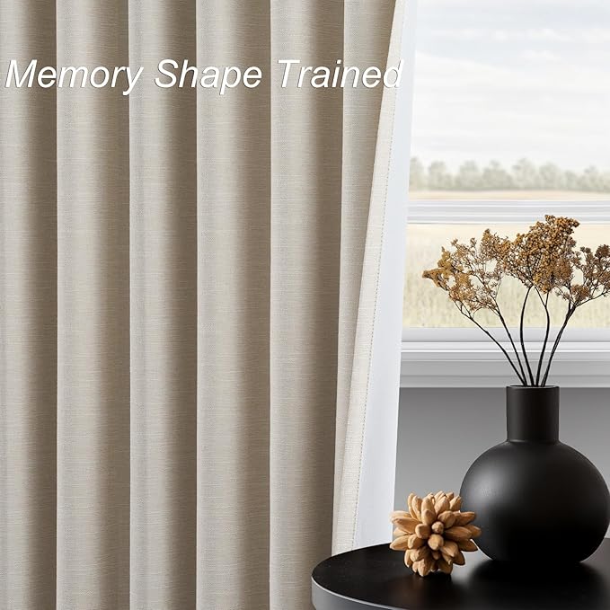 Topfinel Cream Linen Blackout Curtains 102 Inch Length 2 Panels Set - Image 4