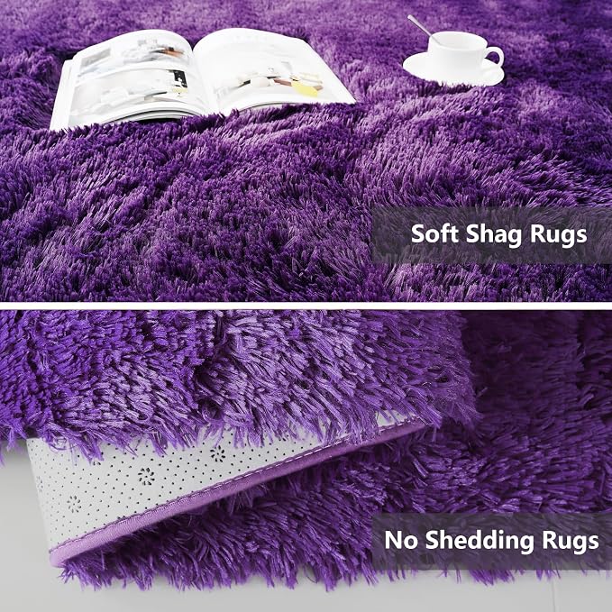9X12 Large Shag Area Rugs for Living Room Bedroom, Big Soft Purple Fluffy Rug - Image 5