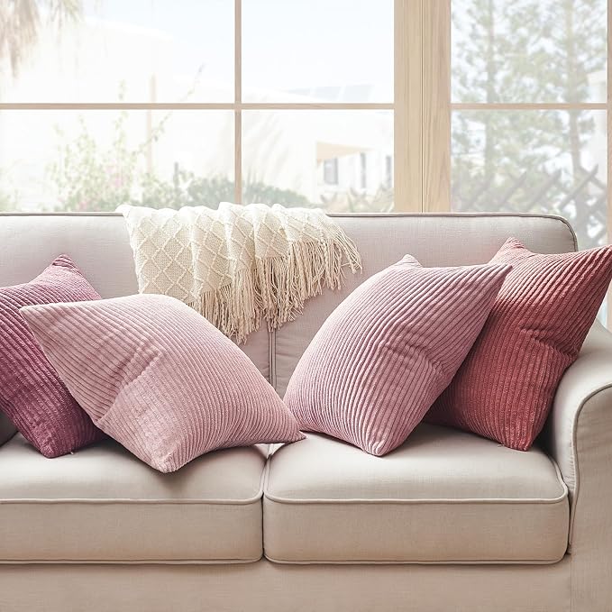 Topfinel Pink Throw Pillow Covers 12x12 Inch Set of 4, Soft Farmhouse Corduroy - Image 6