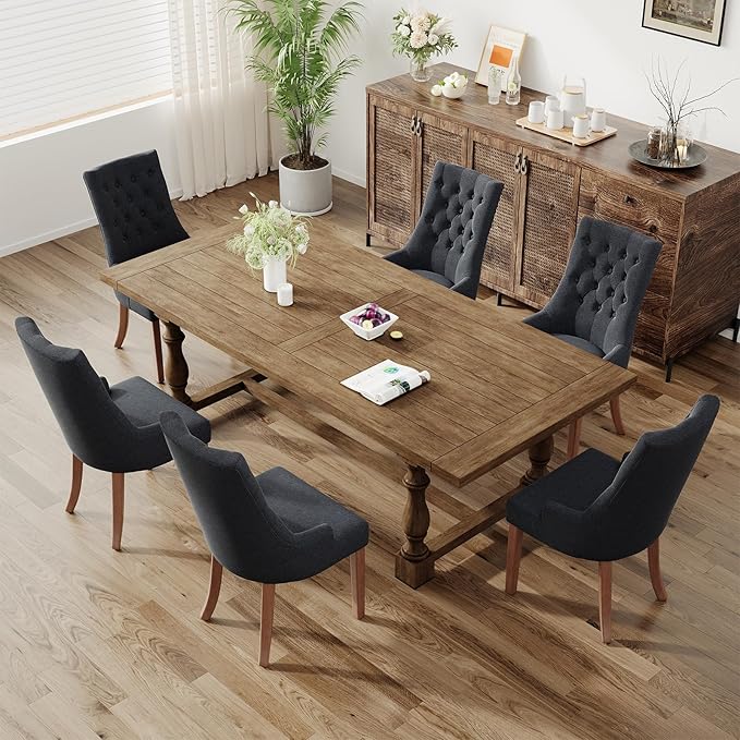COLAMY Wingback Upholstered Dining Chairs Set of 4, Fabric Side Dining Room Chairs with Tufted Button, Living Room Chairs for Home Kitchen, Black