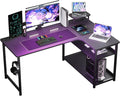 GTPLAYER L Shaped Gaming Desk, Carbon Fiber Style Computer Desk with Monitor Shelf and Hook, Black Small L Shape Desk with Adjustable Open Storage Shelf, Corner PC Table for Small Space Home Office
