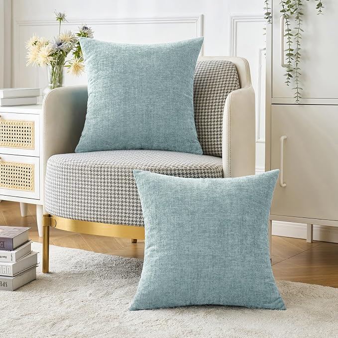 MIULEE Pack of 2 Light Blue Throw Pillow Covers 20x20 Inch Soft Chenille Pillow - Image 5