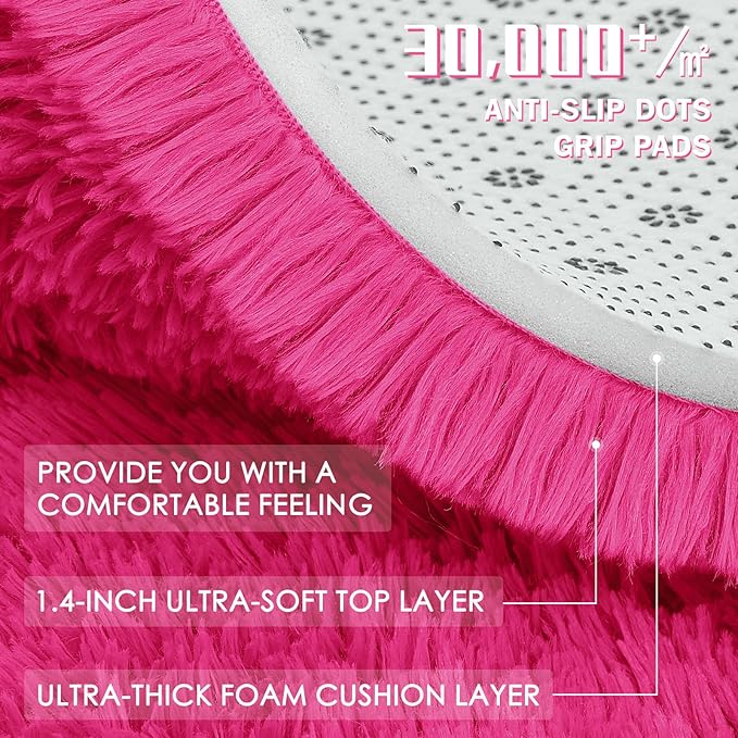 OLANLY Hot Pink Round Rugs for Bedroom - Image 7