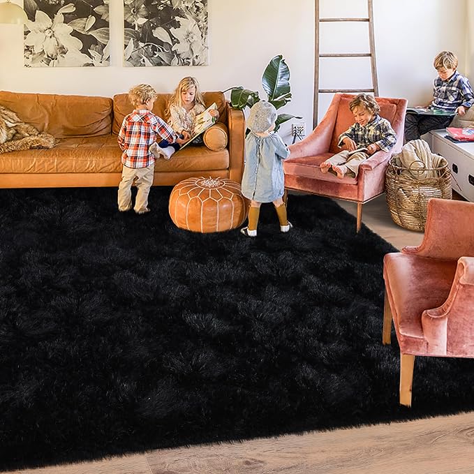 Black Rug for Bedroom, Soft Shaggy Modern Shag 4x6 Area Rugs for Living Room - Image 6