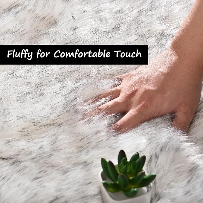 Goolela Round Sheepskin Area Rug 6ft Fluffy Circle Faux Fur Rug - Image 3
