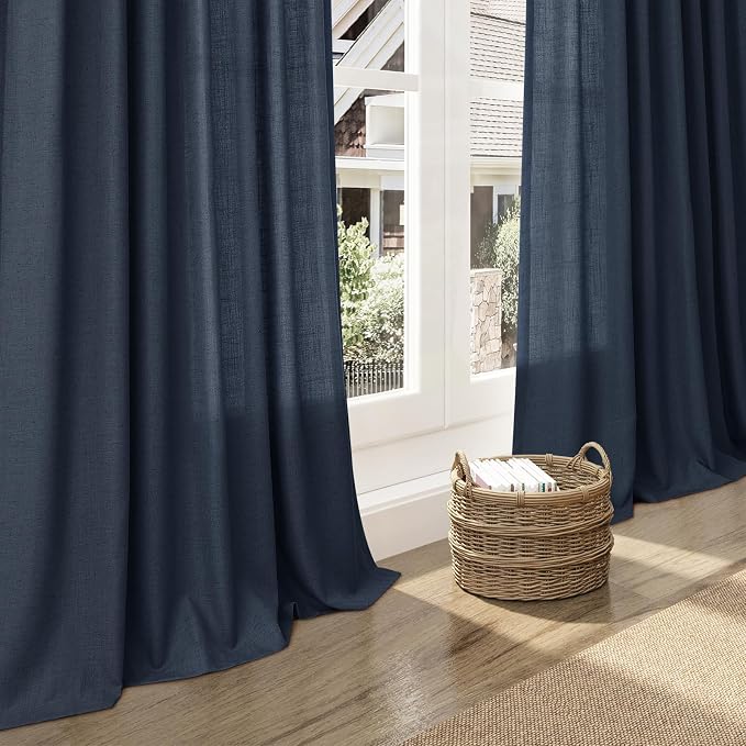 Nanspring Vintage Blue Linen Curtains 108 Inches Long - Image 6
