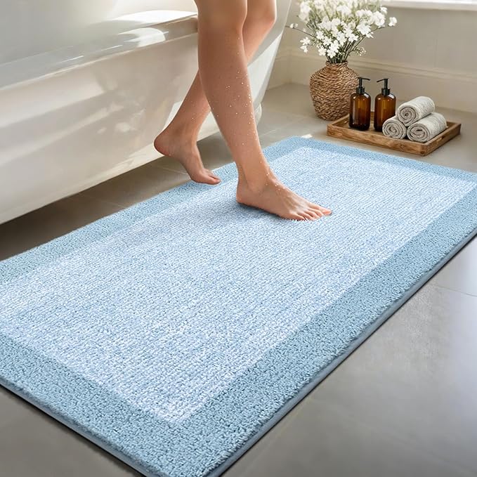 60x24 Long Bathroom Rugs Washable Non Slip, Light Blue Bath Mat by Unknown