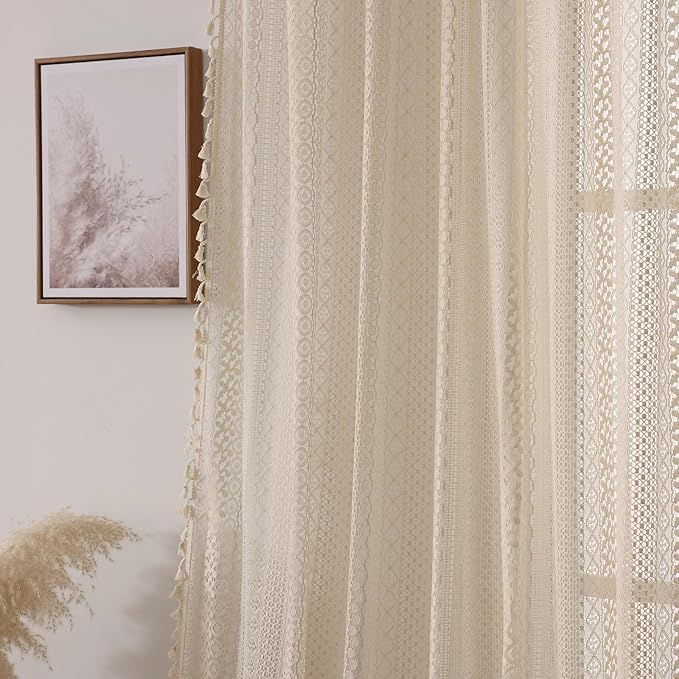 WAZZIO Boho Crochet Curtains for Living Room Lace Curtains 84 Inches Long 2 - Image 6