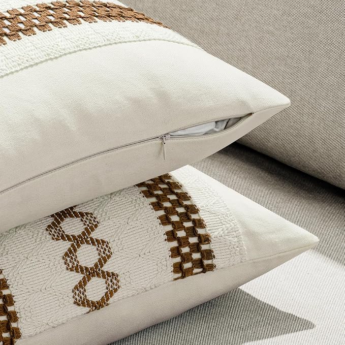 MIULEE Set of 2 Coco Brown Boho Decorative Lumbar Pillow Covers 12x20 Inch - Image 5
