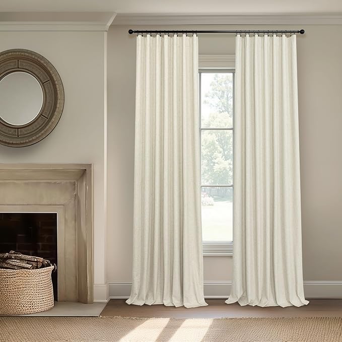 Linen Textured Boho 100% Blackout Small Window Curtains 45 inch Length 2 Panels - Image 7
