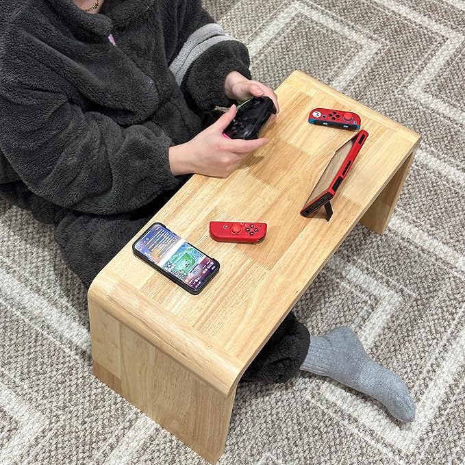 C Shaped End Table, Solid Wood C Side Table for Couch Sofa and Bed, Sofa Tables That Slide Under for Space Saving, Small Snack C Tables for Living Room Bedroom (H 27.2″ - Wood, 1)