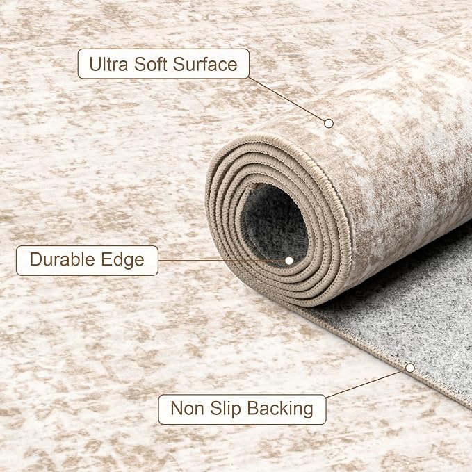 4x6 Area Rugs for Living Room: Washable Rug Soft Vintage Boho Medallion Carpet - Image 7