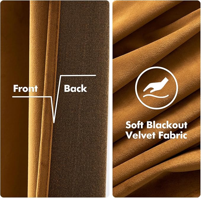 MIULEE Velvet Curtains Golden Brown Elegant Grommet Curtains Thermal Insulated - Image 3