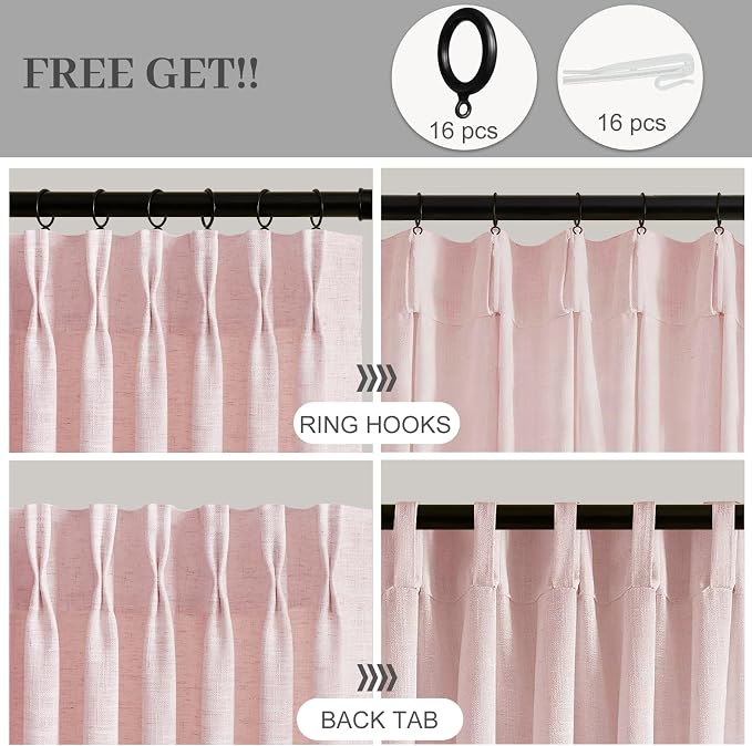 Light Pink Pinch Pleated 84 Inch Curtains - Image 4