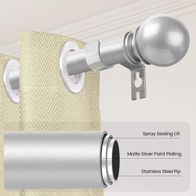 Curtain Rods for Windows 28 to 48 Inch, 2 Pack 5/8'' Diameter Heavy Duty Metal - Image 2