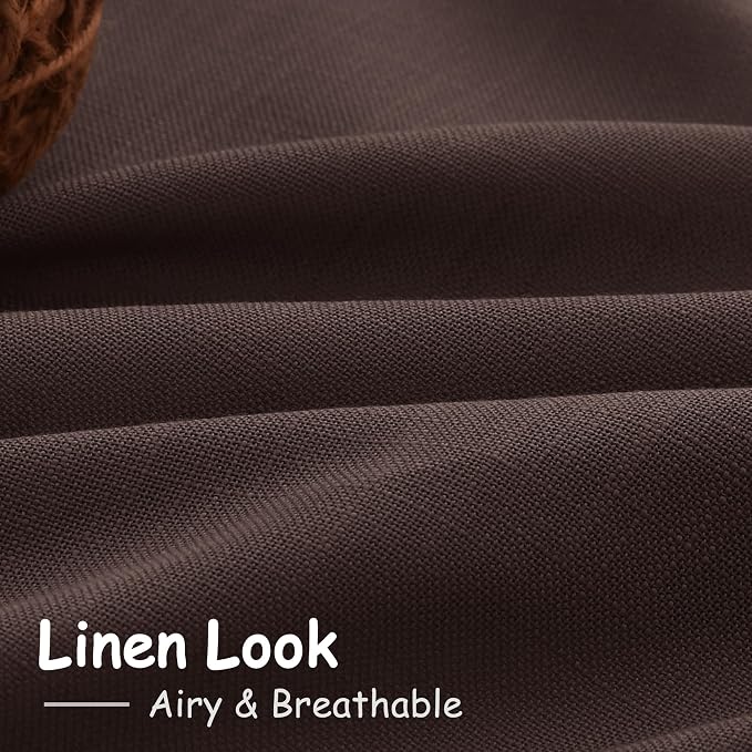 Coffee Linen Semi Sheer Curtains 120 Inches Long 2 Panels Set Back Tab Loop - Image 5