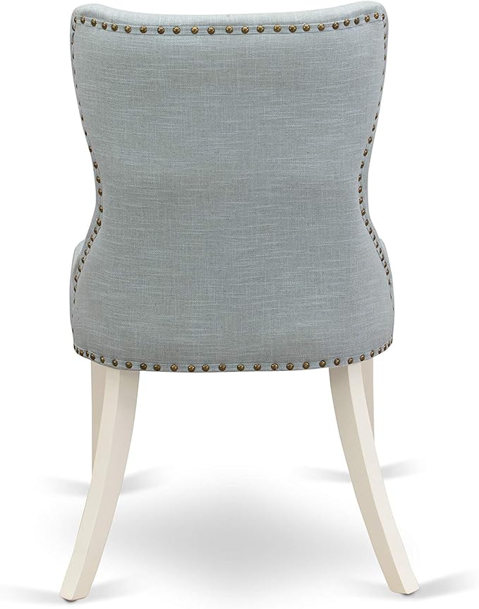East West Furniture X097SI215-9 9 Piece Kitchen Table & Chairs Set Includes a Rectangle Dining Room Table with X-Legs and 8 Baby Blue Linen Fabric Parsons Chairs, 40x72 Inch, Multi-Color