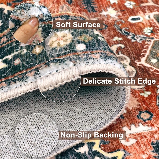 Yamaziot Washable Runner Rug, 2x6 Non-Slip Boho Vintage Hallway Rug Runner - Image 3