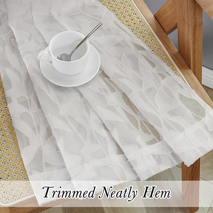 Lecloud Leia Clip Textured Leaf Ivory Sheer Curtain 63 Inch Length 2 Panels - Image 7