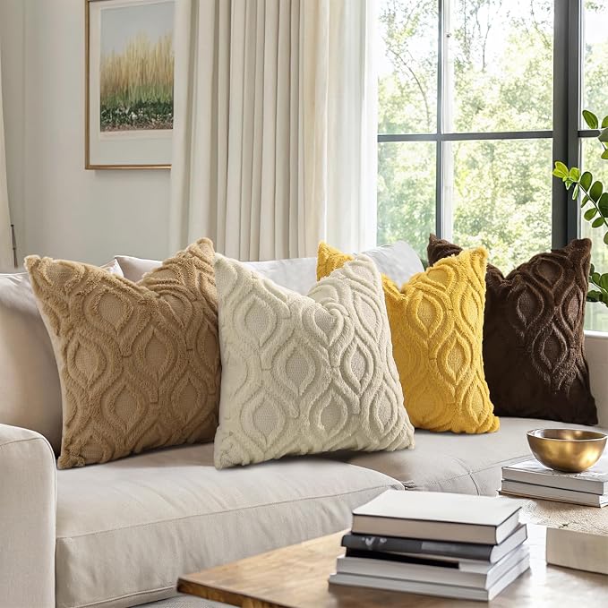 decorUhome Throw Pillow Covers 26x26 Inch Set of 2, Soft Plush Faux Wool Beige - Image 8