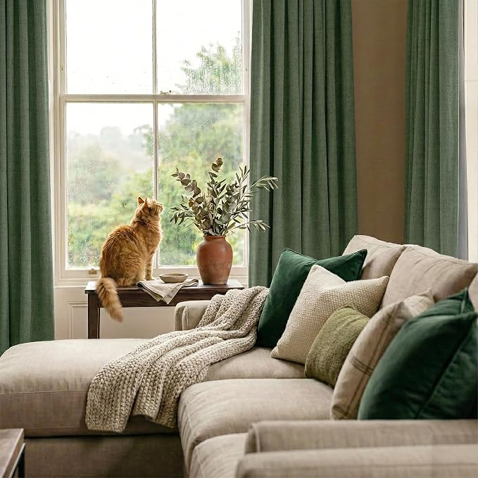 RYB HOME Olive Green 100% Blackout Linen Curtains 84 inches Long, Luxury - Image 6