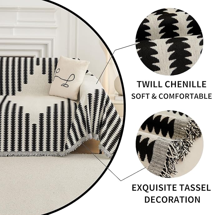 HAOMAIJIA Boho Sofa Covers for 3 Cushion Couch - Pet Friendly Soft Thick Non Slip Cover for Dogs - Washable Sectional L Shape Furniture Protector (Black, 71"x118")