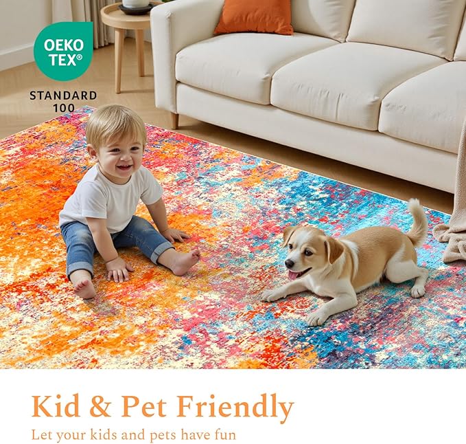 Rugflix 4x6 Area Rugs for Living Room, Washable Large Multicolor Rug - Image 6