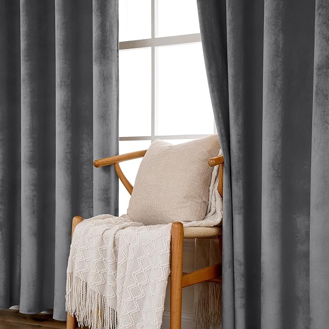MIULEE 2 Panels Blackout Velvet Curtain Solid Soft Grommet Grey Room Darkening - Image 5
